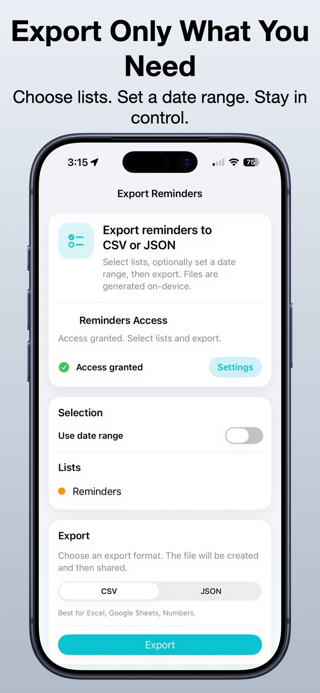 Export Reminders to CSV & JSON